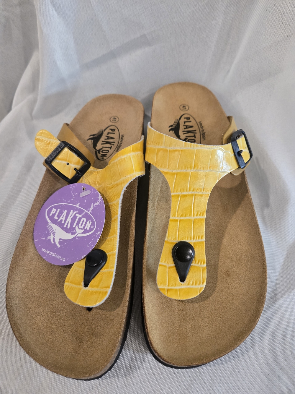 Plakton Yellow Croc-Embossed Toe-Post Sandals for Women